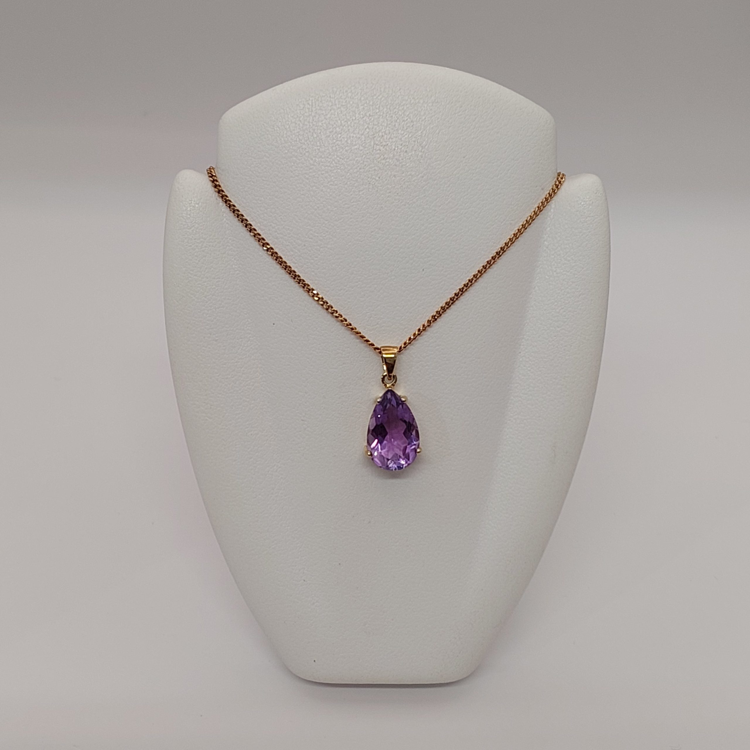 9 Carat Yellow Gold Amethyst Teardrop Pendant PT0061/Y9/AM