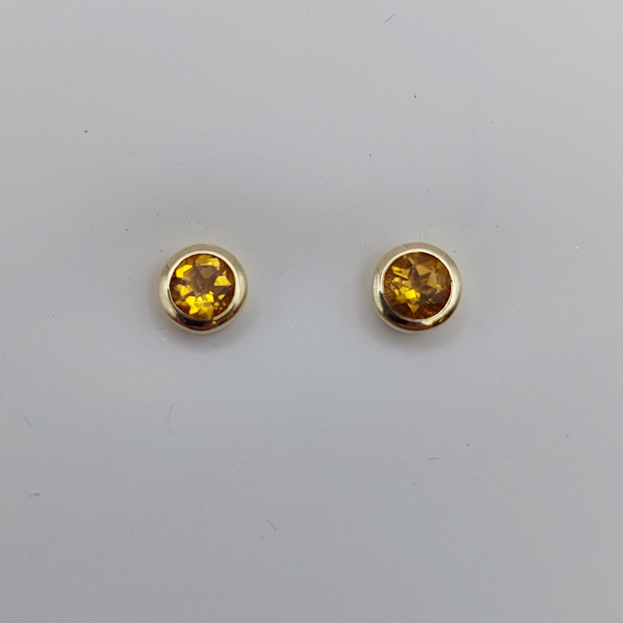 9 Carat Gold Citrine Rub Over Stud Earrings TSJ168/Y9/CI
