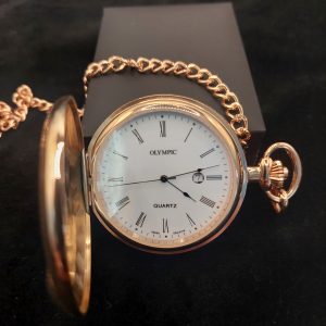 Rose Gold Coloured Olympic Pocket Watch with Fob Chain