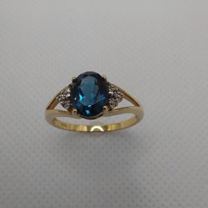 9ct Gold Diamond and London Blue Topaz Ring